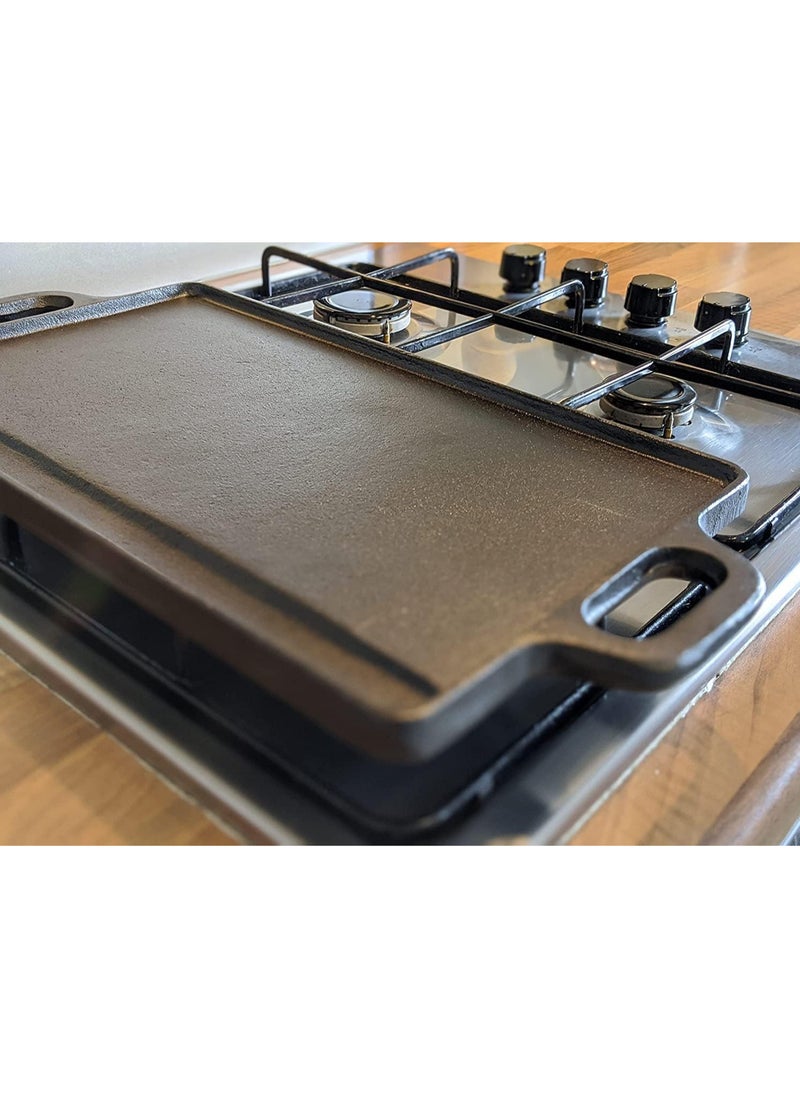 RATSAW - Black Rock Grill Cast Iron Griddle Reversible Grill Pan BBQ Plate 46cm x 23cm - Image 1