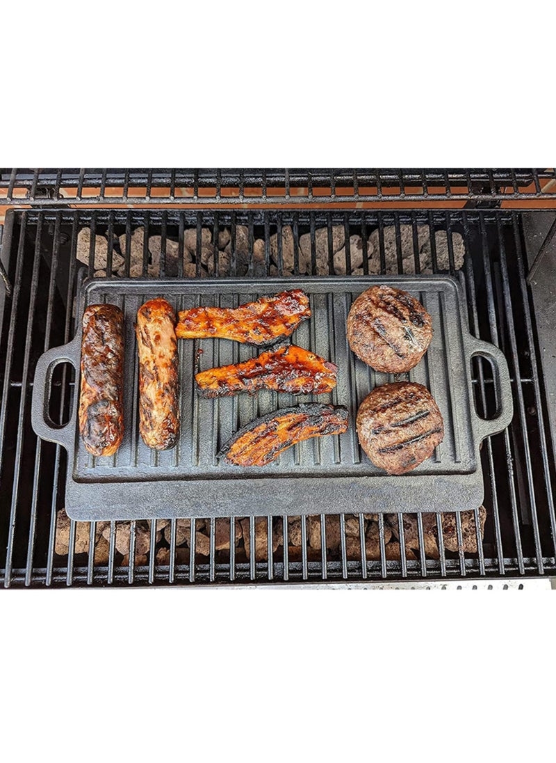 RATSAW - Black Rock Grill Cast Iron Griddle Reversible Grill Pan BBQ Plate 46cm x 23cm - Image 1