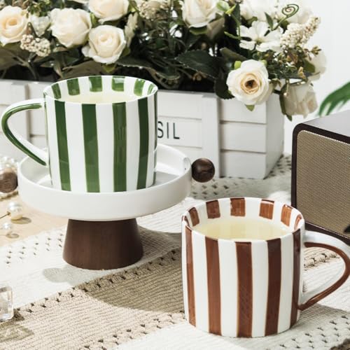 JolliKids 2 Pack Ceramic Mugs Striped Espresso Mugs 8 oz Hand Paint Coffee Cups with Handle Porcelain Coffee Mug for Christmas Valentines Day Gifts - Image 4