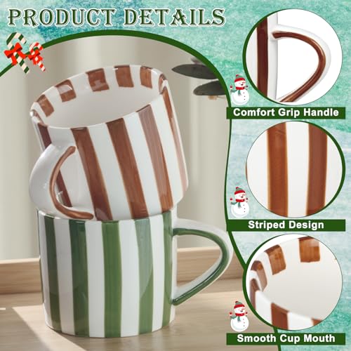 JolliKids 2 Pack Ceramic Mugs Striped Espresso Mugs 8 oz Hand Paint Coffee Cups with Handle Porcelain Coffee Mug for Christmas Valentines Day Gifts - Image 3