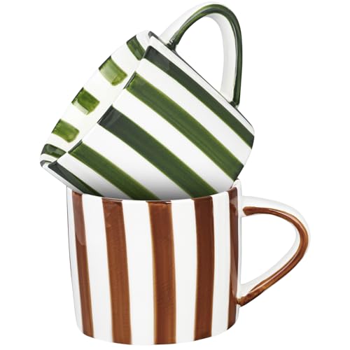 JolliKids 2 Pack Ceramic Mugs Striped Espresso Mugs 8 oz Hand Paint Coffee Cups with Handle Porcelain Coffee Mug for Christmas Valentines Day Gifts - Image 1