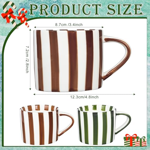 JolliKids 2 Pack Ceramic Mugs Striped Espresso Mugs 8 oz Hand Paint Coffee Cups with Handle Porcelain Coffee Mug for Christmas Valentines Day Gifts - Image 2