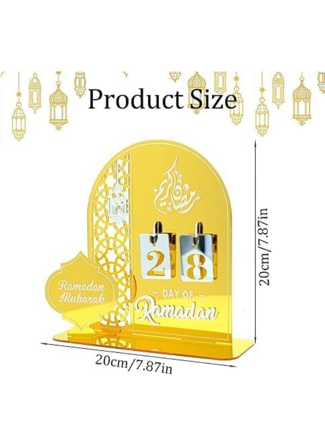 Horoof Market Horoof Home® Eid Mubarak Acrylic Ramadan Countdown decor – 30-Day Islamic decor, gold with silver Numbers, 20x20x6.3 cm, Premium Acrylic Design for Ramadan and Eid Decoration  - Image 2