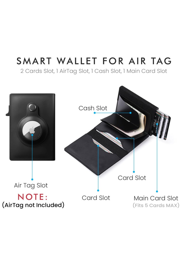 KASTWAVE AirTag Wallet, Minimalist Pocket-Sized Genuine Leather Credit Card Holder with RFID Technology, Slim Money Clip and Smart Wallet for Men, Accessory & Case for Apple Air Tag (Black)  - Image 4