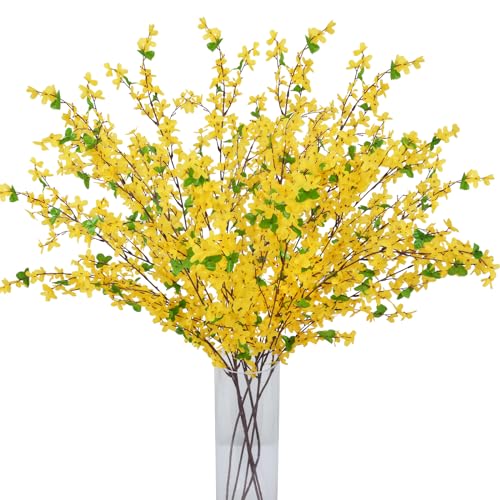 HO2NLE 6Pcs Artificial Forsythia Branches 35" Yellow Long Stem Artificial Flowers for Tall Vase Fake Silk Flowers Forsythia Stems for Home Table Centerpiece Kitchen Decorations - Image 1