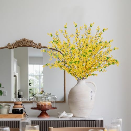 HO2NLE 6Pcs Artificial Forsythia Branches 35" Yellow Long Stem Artificial Flowers for Tall Vase Fake Silk Flowers Forsythia Stems for Home Table Centerpiece Kitchen Decorations - Image 5