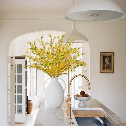 HO2NLE 6Pcs Artificial Forsythia Branches 35" Yellow Long Stem Artificial Flowers for Tall Vase Fake Silk Flowers Forsythia Stems for Home Table Centerpiece Kitchen Decorations - Image 2