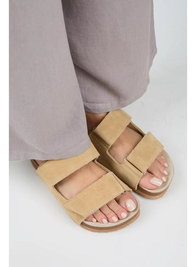 Manijero  Vina Women's Genuine Leather Dark Beige Slippers - Beige for Women | Best Price UAE