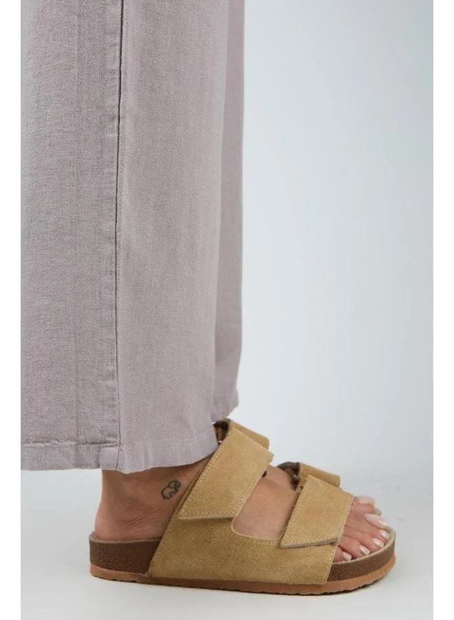 Manijero  Vina Women's Genuine Leather Dark Beige Slippers - Beige for Women | Best Price UAE
