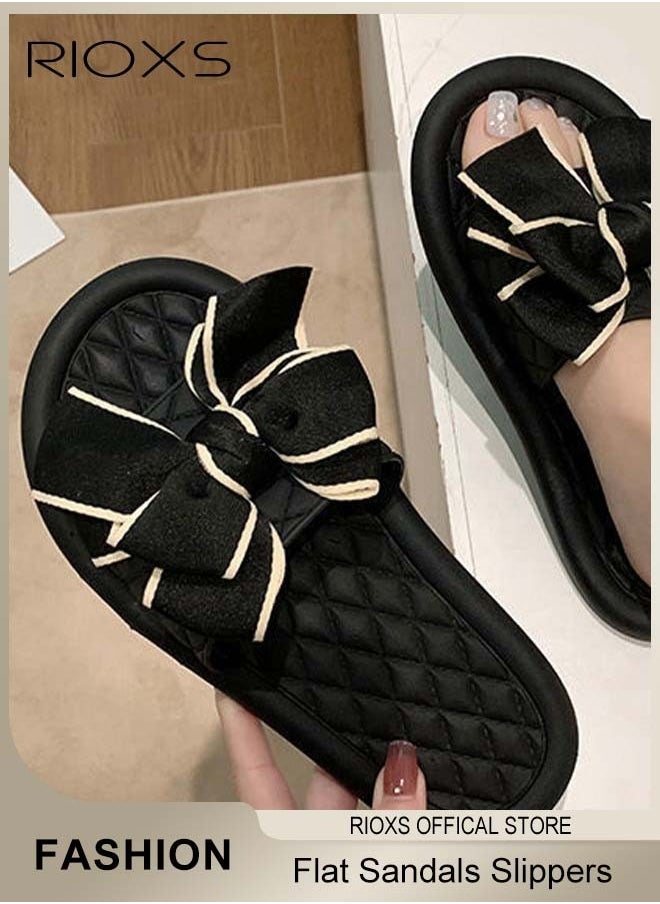 RIOXS Women's Slippers, Fashion Flat Slippers with Bowknot, Open-toe Beach Sandals, Classic Plain Sliders Sandals, Soft Comfortable Sandals, Ladies Non-Slip Slippers, Indoor Outdoor Home Shoes, Lighweight Flats For Women Strolling Walking  - Image 3