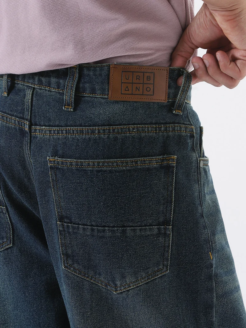 Urbano Fashion  Urbano Fashion Men's Dark Blue Loose Baggy Fit Heavy Washed Jeans Non-Stretchable  | Best Price UAE
