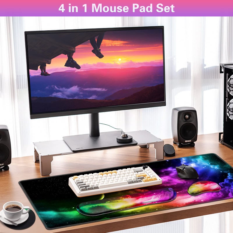 Canjoy Gaming Mouse Pad Set, 4-in-1 XXL Large Mouse Pad + Keyboard Wrist Rest Support+ Coaster, (35.4Ã—15.7 in) Extended Desk Pad Memory Foam Non-Slip Desk Mat for Home Office - Image 2
