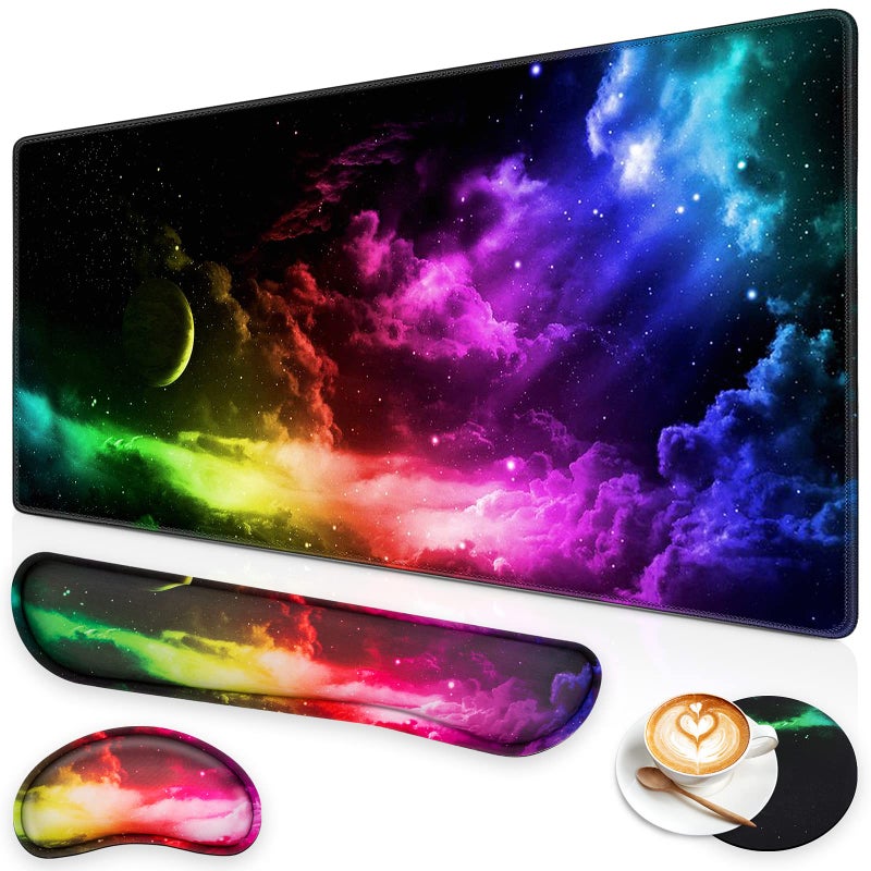 Canjoy Gaming Mouse Pad Set, 4-in-1 XXL Large Mouse Pad + Keyboard Wrist Rest Support+ Coaster, (35.4Ã—15.7 in) Extended Desk Pad Memory Foam Non-Slip Desk Mat for Home Office - Image 1