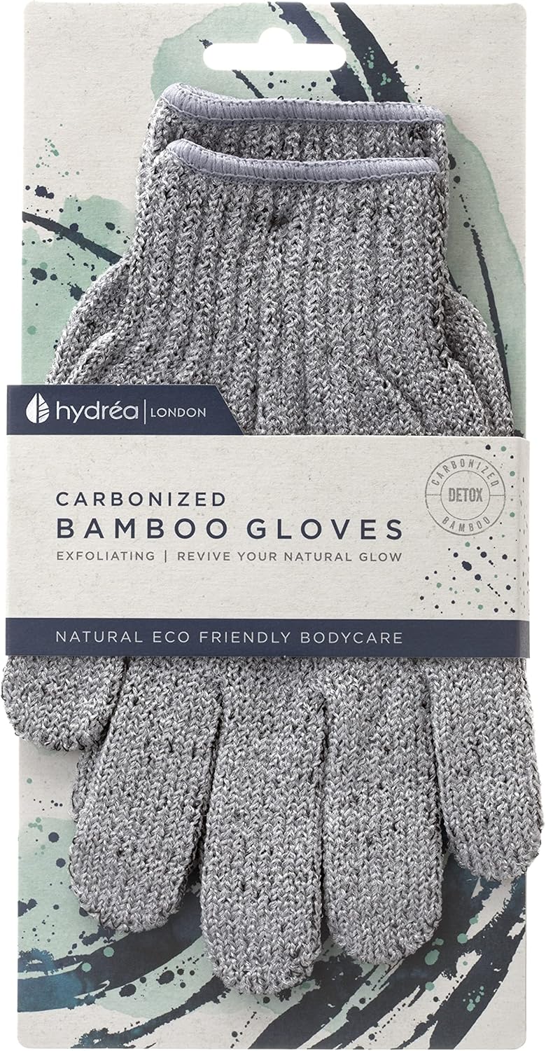 Hydrea London Exfoliating Gloves - Carbonised Bamboo Face Exfoliator & Body Scrubber for Men & Women - Image 1