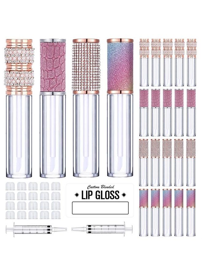 AMORIX 20 Pack Diamond Lip Gloss Tubes with Wand 5ml Empty Rhinestone Cute Lipgloss Bottles/Containers Crystal Lip Gloss Supplies Kit + 2pcs Syringes + Labels for DIY Lip Gloss Base - Image 1