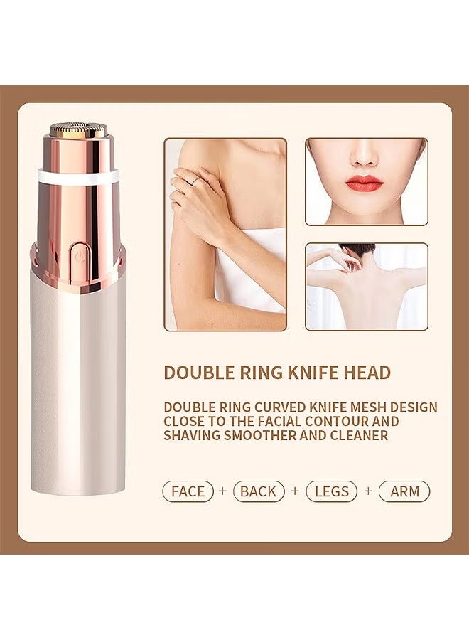 HTKCRX 2 in 1 Electric Eyebrow Trimmer Facial Hair Remover for Women, Portable Rechargeable Painless Hair Razor, for Face Peach Fuzz Lips Chin Armpit Body (Gold) - Image 4