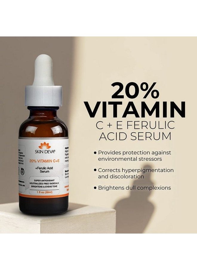 SKIN DEVA - 20% Vitamin C Serum For Face With Vitamin E Plus Ferulic Acid Skincare Serum 1 Fl Oz 30 Ml Rejuvenates Skin To Fresh & Neutralizes Free Radicals To Brighten Even Vitamin Serum - Image 1