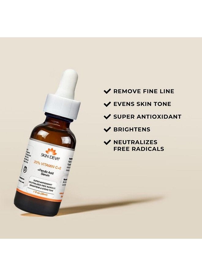 SKIN DEVA - 20% Vitamin C Serum For Face With Vitamin E Plus Ferulic Acid Skincare Serum 1 Fl Oz 30 Ml Rejuvenates Skin To Fresh & Neutralizes Free Radicals To Brighten Even Vitamin Serum - Image 1