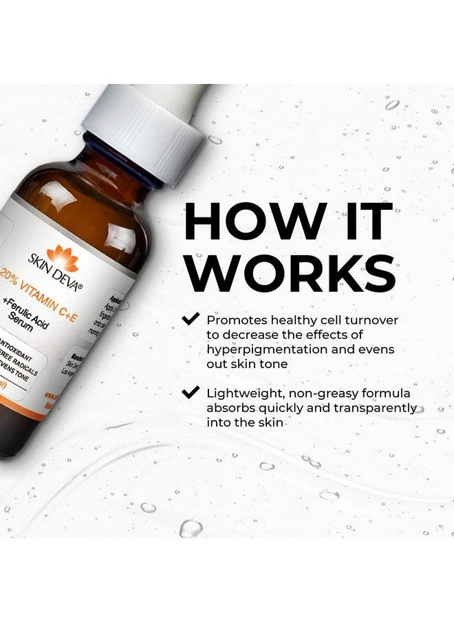 SKIN DEVA - 20% Vitamin C Serum For Face With Vitamin E Plus Ferulic Acid Skincare Serum 1 Fl Oz 30 Ml Rejuvenates Skin To Fresh & Neutralizes Free Radicals To Brighten Even Vitamin Serum - Image 1
