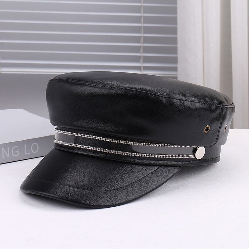 Kujo Jotaro Cos Punk Style Flat Cap For Men And Women Personalized Leather Long Rivets Leopard Print Silver Peaked Cap - Image 1