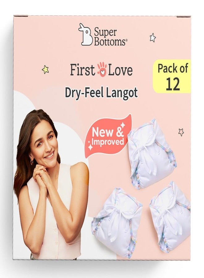 SuperBottoms DryFeel Baby Langot 0-6 months l Organic Cotton Modern Baby Nappy l Mess-free Langot with Gentle Elastics l Super DryFeel Top Layer l Diaper-free Time Essential | 12 Pack - Image 1