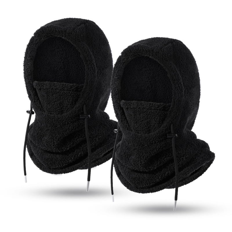 MVPTOO Balaclava Fleece Ski Mask for Men Women Winter Face Masks Windproof Hooded Scarf Cold Weather Hat Neck Warmer(Black), Black + Black, One size - Image 1