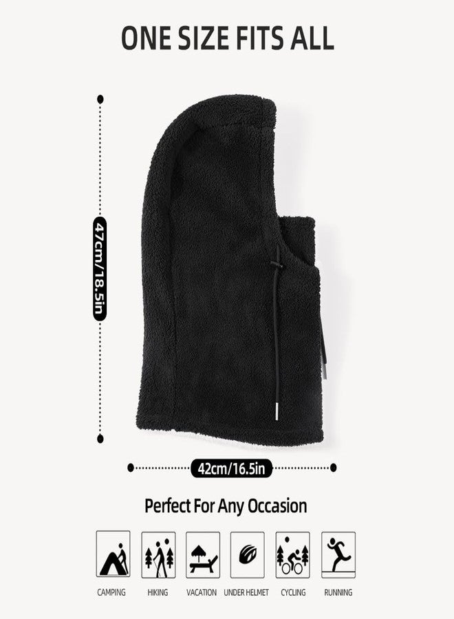 MVPTOO Balaclava Fleece Ski Mask for Men Women Winter Face Masks Windproof Hooded Scarf Cold Weather Hat Neck Warmer(Black), Black + Black, One size - Image 4