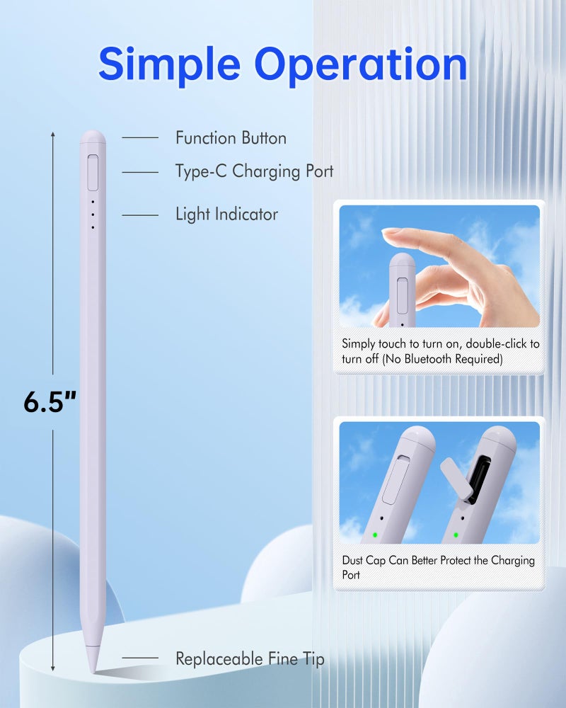 Uogic Stylus Pen for iPad - with Fast Charging, Palm Rejection, Magnetic, Rechargeable Stylus Pencil for iPad 6th/7th/8th/9th/10th, mini 5th/6th, Air 3/4/5/M2, Pro 11"/12.9"/M4 - Image 3