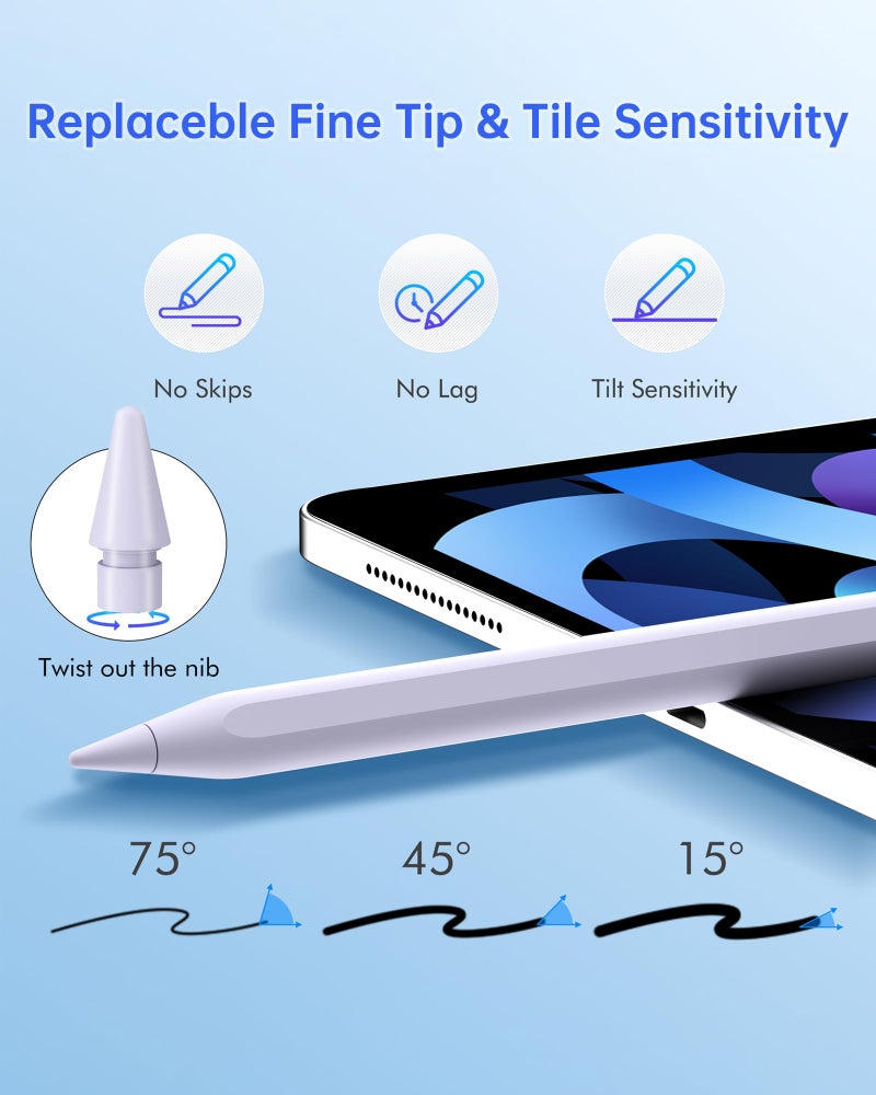 Uogic Stylus Pen for iPad - with Fast Charging, Palm Rejection, Magnetic, Rechargeable Stylus Pencil for iPad 6th/7th/8th/9th/10th, mini 5th/6th, Air 3/4/5/M2, Pro 11"/12.9"/M4 - Image 4