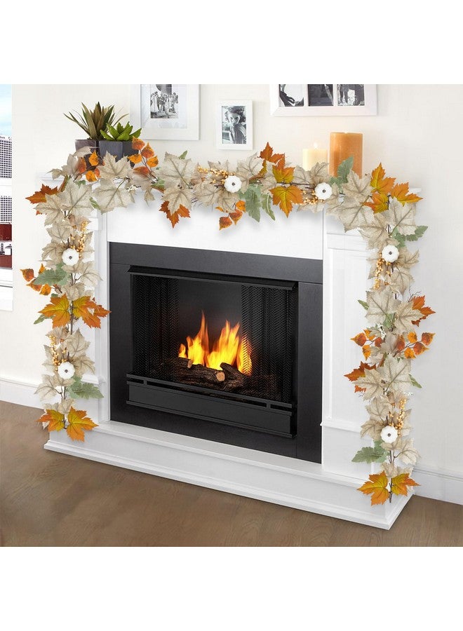 Artmag Artmag 6FT Fall Garland Maple Leaf,Hanging Berry Vine Pumpkins Artificial Autumn Foliage Garland for Home Thanksgiving Halloween Christmas Fireplace Decorations (White&Brown)  - Image 2
