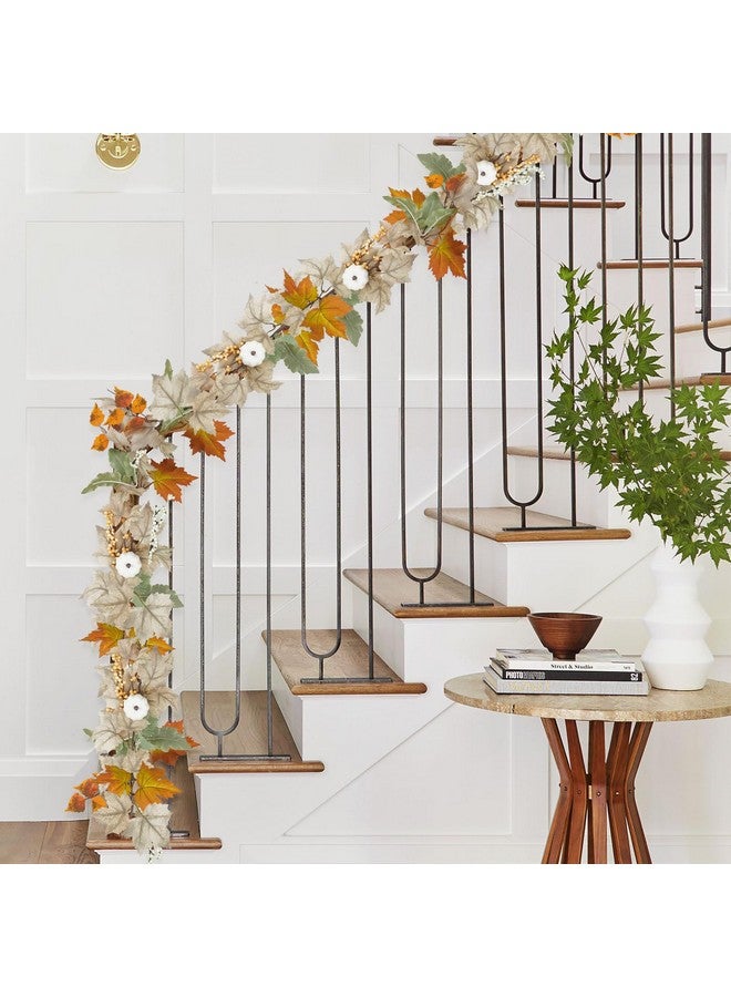 Artmag Artmag 6FT Fall Garland Maple Leaf,Hanging Berry Vine Pumpkins Artificial Autumn Foliage Garland for Home Thanksgiving Halloween Christmas Fireplace Decorations (White&Brown)  - Image 4