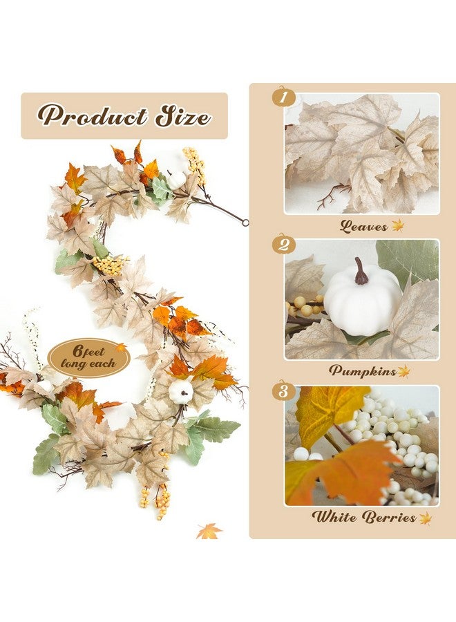 Artmag Artmag 6FT Fall Garland Maple Leaf,Hanging Berry Vine Pumpkins Artificial Autumn Foliage Garland for Home Thanksgiving Halloween Christmas Fireplace Decorations (White&Brown)  - Image 1