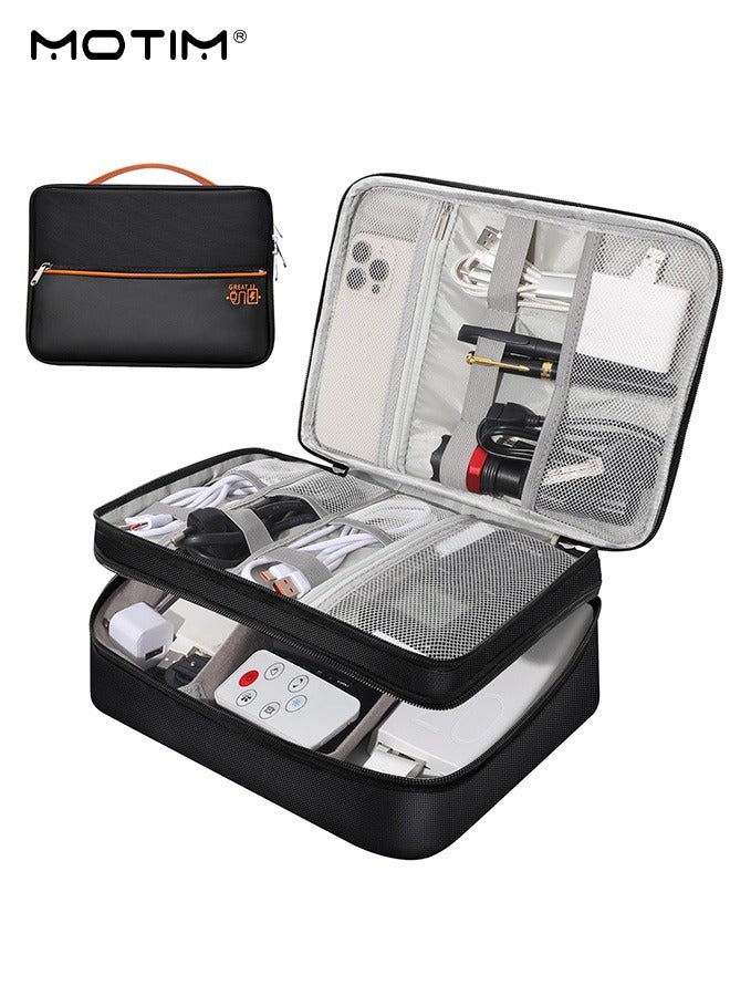 Motim Electronics Bag, 3 Layer Cable Organizer Bag Travel Clutch Bag Pouch, Watreproof Tech Pouch for Cosmetics, Cables, Camera Batteries, Power Bank, SD/TF Cards, Hard Disk, Versatile Tech Organizer  - Image 1