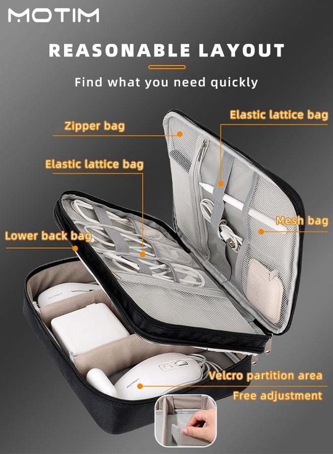 Motim Electronics Bag, 3 Layer Cable Organizer Bag Travel Clutch Bag Pouch, Watreproof Tech Pouch for Cosmetics, Cables, Camera Batteries, Power Bank, SD/TF Cards, Hard Disk, Versatile Tech Organizer  - Image 3