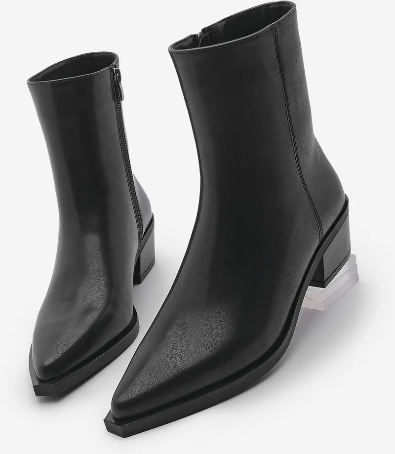 MARJIN Women Pointed Toe Thick Heel Western Boots Tahis