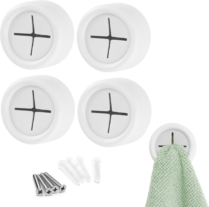 S&T INC. Round Adhesive Push Towel Hooks for Kitchen, Hand and Dish Towels, Matte White, 4 Pack - Image 2