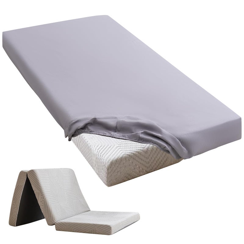URZGU Cot Sheets 25" x 75" Small Single Sheet Fitted for Milliard Trifold Mattress Folding/RVs Bunk/Guest Beds/Army Cots/Travel Size Mattress, Ultra Soft & Breathable Bottom Cover(Gray, Single,4") - Image 1