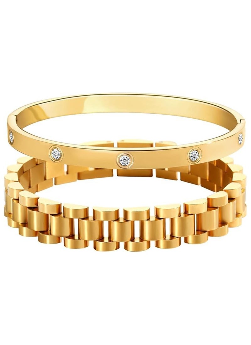 Fayrouz Jewellery Bracelets for Women, Gold Stackable Hoop Bracelets for Women, Stainless Steel Zirconia Tennis Bracelets  - Image 1