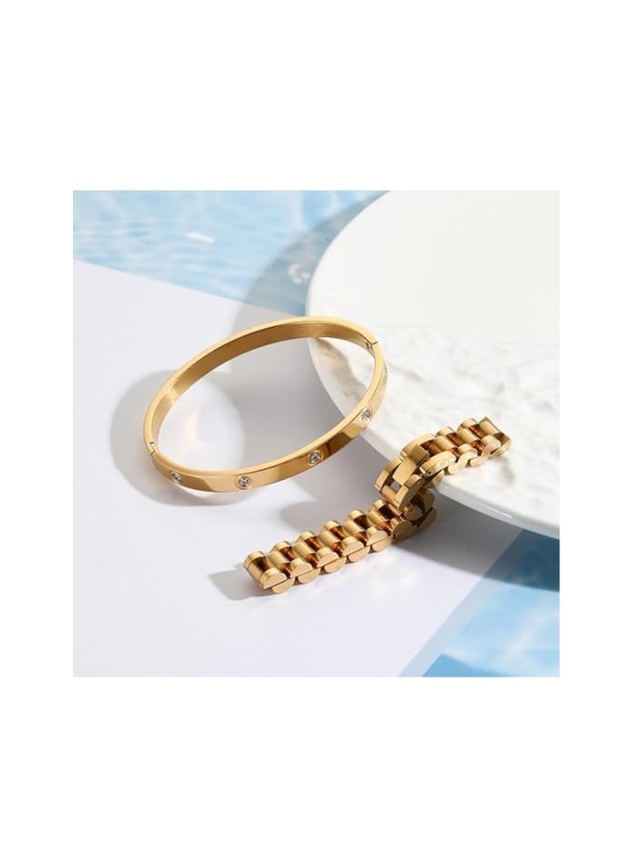 Fayrouz Jewellery Bracelets for Women, Gold Stackable Hoop Bracelets for Women, Stainless Steel Zirconia Tennis Bracelets  - Image 3