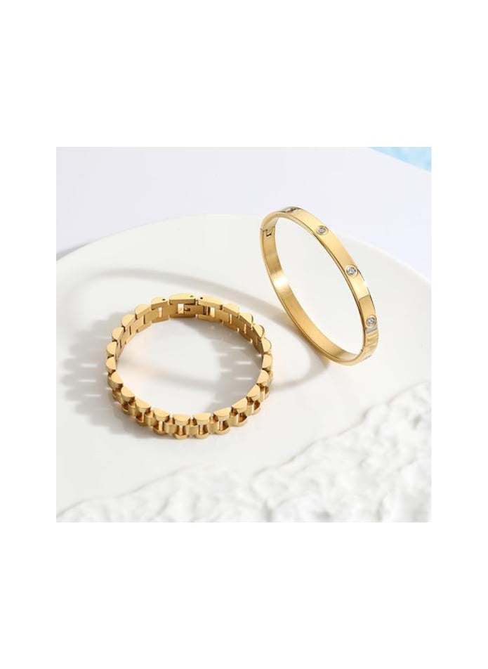 Fayrouz Jewellery Bracelets for Women, Gold Stackable Hoop Bracelets for Women, Stainless Steel Zirconia Tennis Bracelets  - Image 4