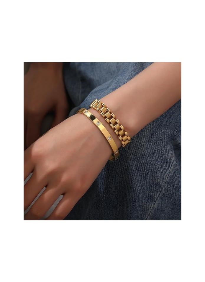 Fayrouz Jewellery Bracelets for Women, Gold Stackable Hoop Bracelets for Women, Stainless Steel Zirconia Tennis Bracelets  - Image 5