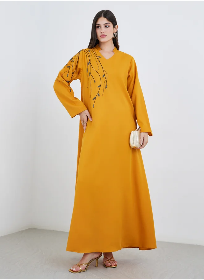 أميرة Amirah Embroidered Collared A-Line Jalabiya