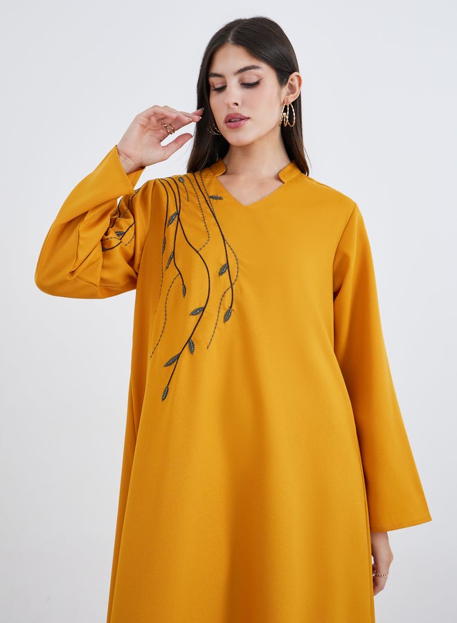 Amirah Embroidered Collared A-Line Jalabiya - Image 3