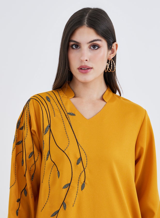 Amirah Embroidered Collared A-Line Jalabiya - Image 4