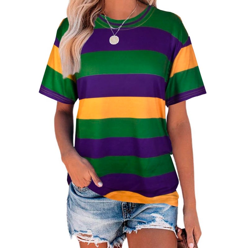 BEIDEFY Mardi Shirt for Women Stripes Fat Tuesday T-Shirt Short Sleeve New Orleans Carnival Party Tee Tops - Image 1