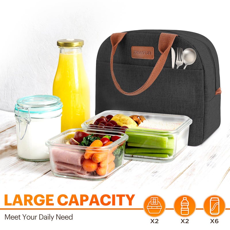Easyfun Lunch Bag for Women & Men Adult Insulated Lunch Box, Small Leakproof Cooler Food Lunch Containers Reusable High Capacity Lunch Tote Bags for Work, Travel, Outdoor (Black) - Image 3
