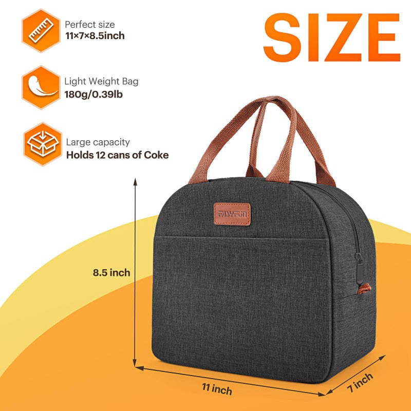 Easyfun Lunch Bag for Women & Men Adult Insulated Lunch Box, Small Leakproof Cooler Food Lunch Containers Reusable High Capacity Lunch Tote Bags for Work, Travel, Outdoor (Black) - Image 2