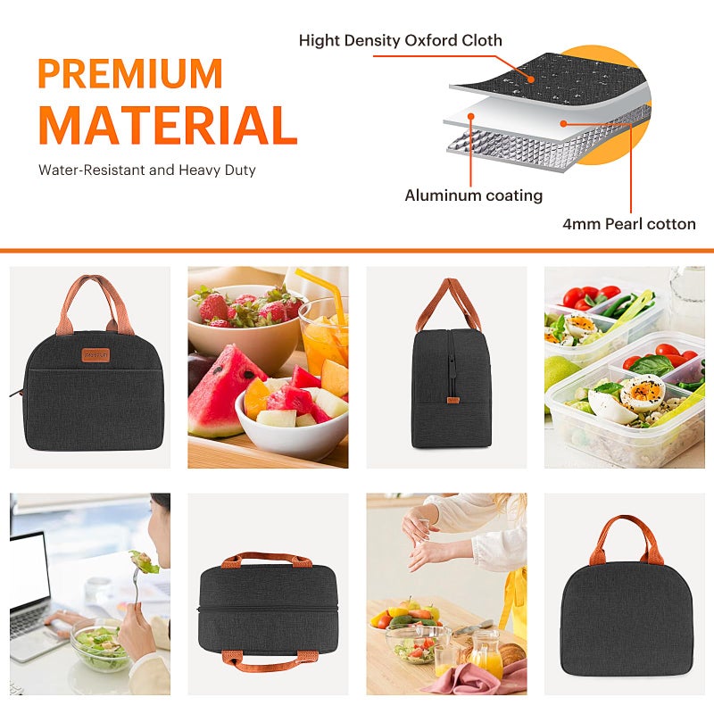 Easyfun Lunch Bag for Women & Men Adult Insulated Lunch Box, Small Leakproof Cooler Food Lunch Containers Reusable High Capacity Lunch Tote Bags for Work, Travel, Outdoor (Black) - Image 5
