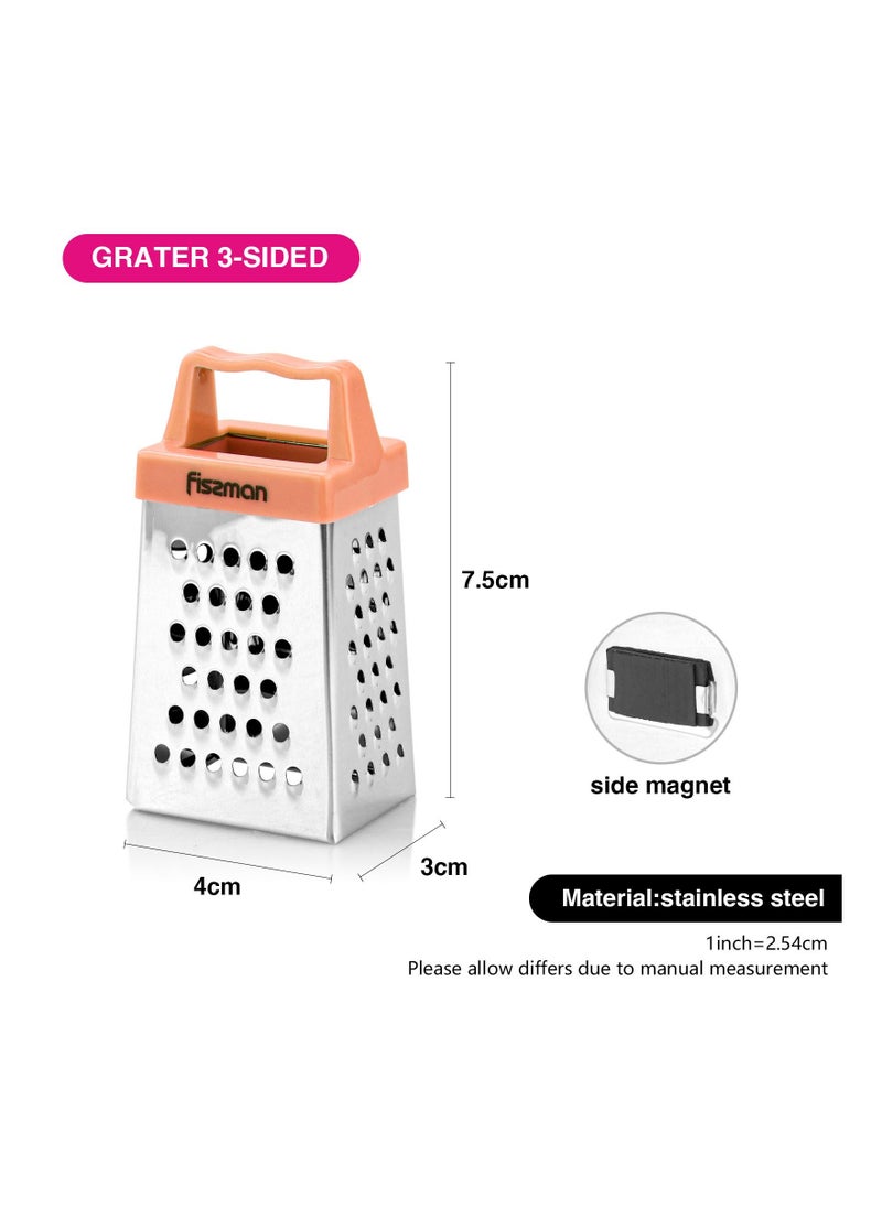 Fissman Fissman 3-Sided MINI Grater Stainless Steel, Multifunctional Handheld Cheese Peel Ref Magnet 3inch Orange  - Image 2