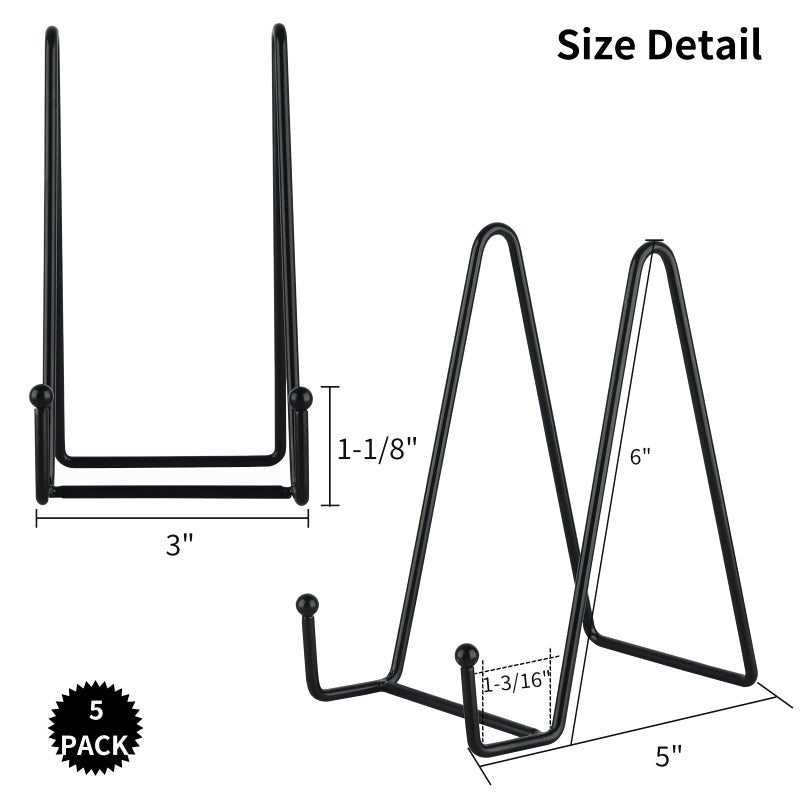 IBosins 5 Pack 6 Inch Plate Holder Display Stands, Metal Black Frame Stand for Picture, Book, Photo Easel, Creation, Collectibles - Image 2